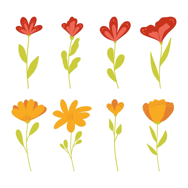 Set of simple vector flowers vector flat floral illustration