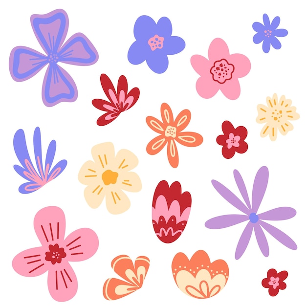 Set of simple vector flowers vector flat floral illustration