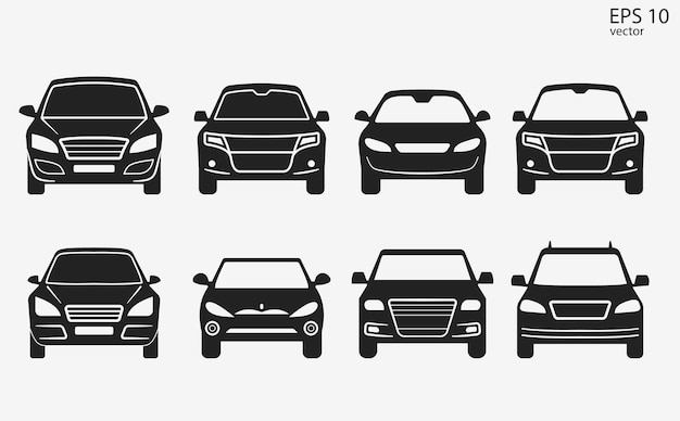 Vector set of simple vector icons for cars of different classes