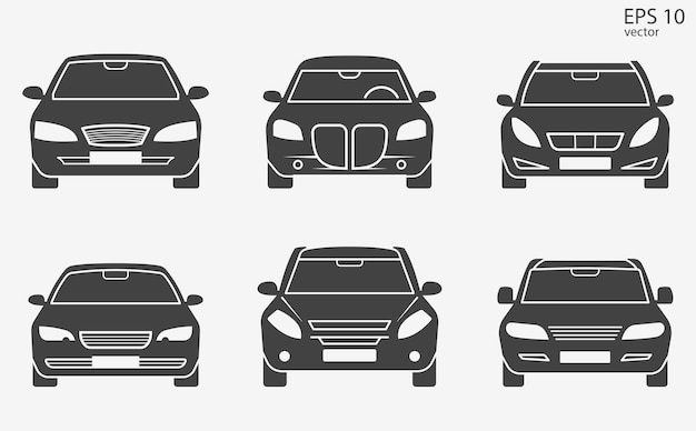 Vector set of simple vector icons for cars of different classes