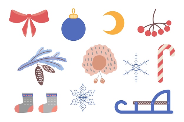 A set of simple winter illustrations