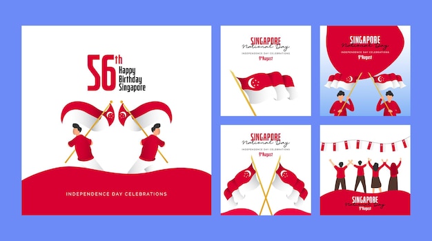 set of singapore national day banners template.