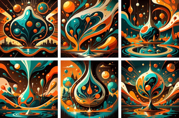 Vector set of six abstract backgrounds with nature and water vector illustration