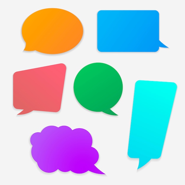 Set of six colorful speech bubbles. 