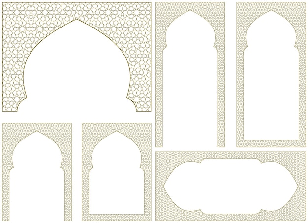 A set of six design elements Ornament in Arabic geometric style