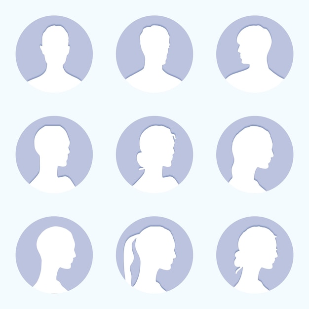 A set of six head silhouette of a person for profil picture user