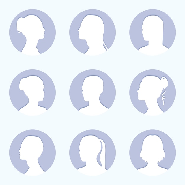 A set of six head silhouette of a person for profil picture user