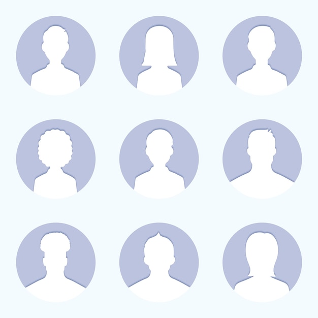 A set of six head silhouette of a person for profil picture user