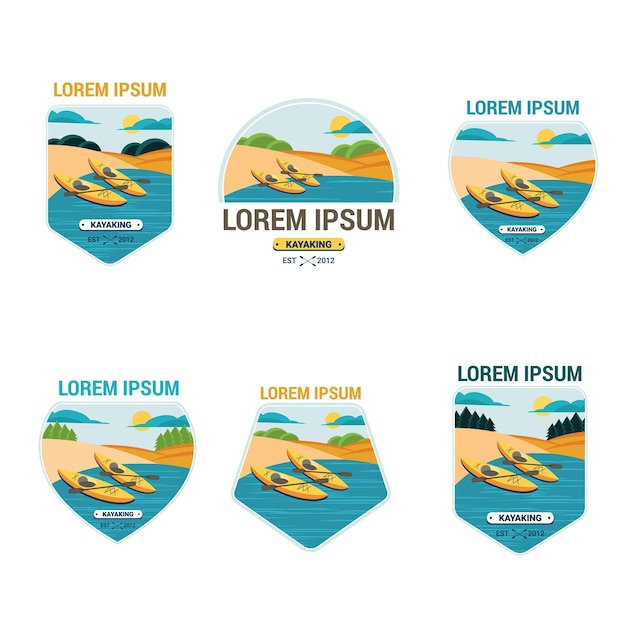 Set of six labels for canoes and kayaks vector illustration