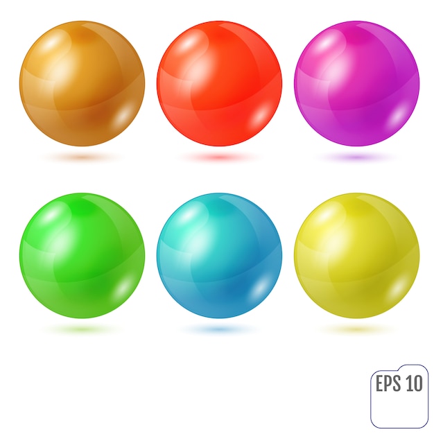 Set of six multicolored realistic colored spheres