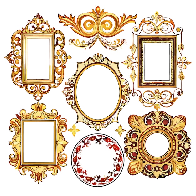 Set of six ornate golden frames with intricate details