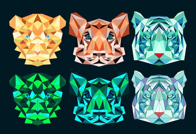 Set of six polygonal tiger symbol of new year