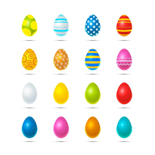 Set of sixteen bright colourful easter eggs isolated