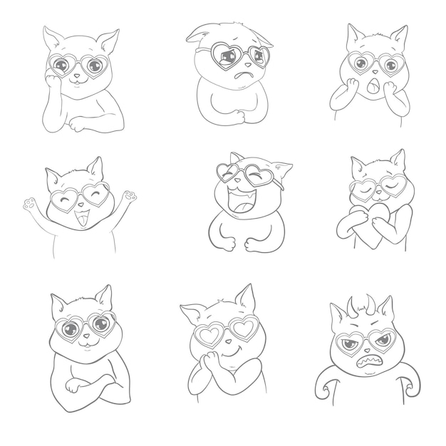 Set of sketch cartoon cats isolated on white