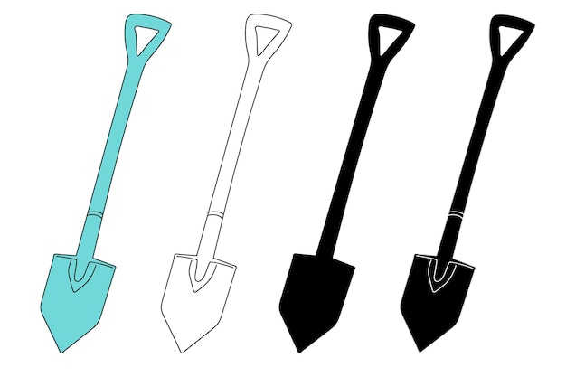 Set of sketch outline silhouette of a shovel Hand tool Doodle line drawing