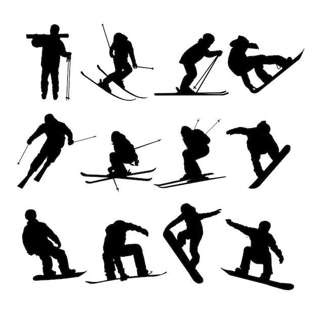 Set of ski and snowboard silhouettes