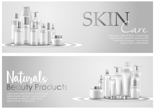 Set of skin care natural beauty product packaging banner