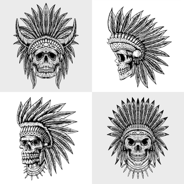 set skull indian collection illustration