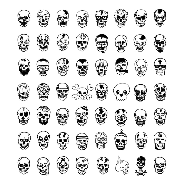 Vector set of skull silhouette vector illustration