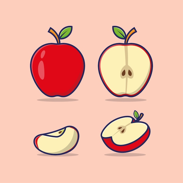 Set of slice apple icon cartoon vector illustration isolated object