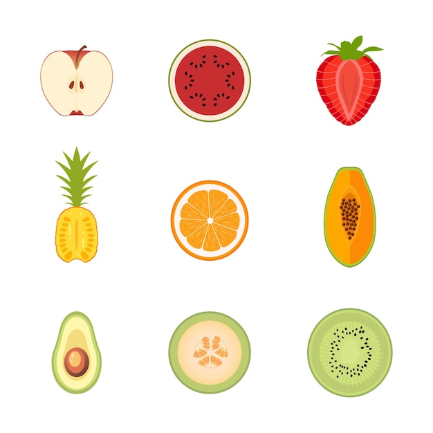 set of slice fruits icons vector illustration