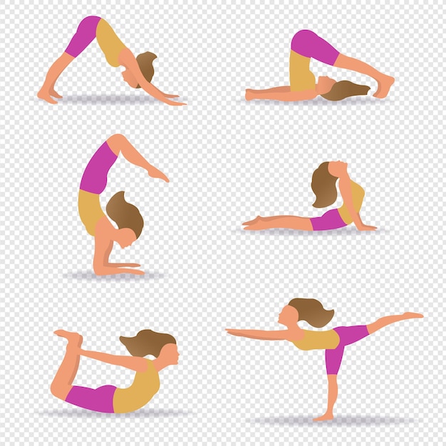 Set Of Slim Sportive Young Woman Do in Yoga Transparent Background With Gradient Mesh, Vector Illustration