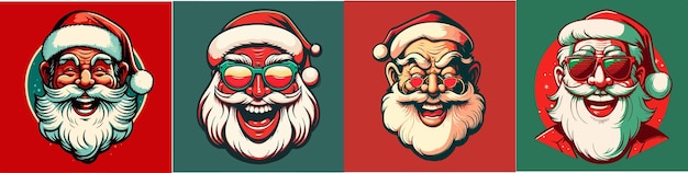 Set of Smiling Santa mascot cartoon style.Secret Santa Christmas illustration with Santa Claus