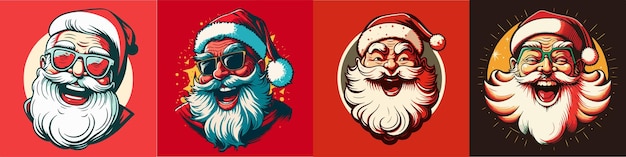 Set of Smiling Santa mascot cartoon style.Secret Santa Christmas illustration with Santa Claus