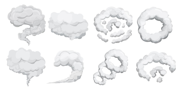 Set smoke dust explosion in cartoon style isolated on white backgroundCollection frame game asset