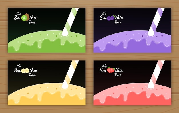 Set of smoothie vitamin drink banner vector illustration vegetarian smoothies drink or ice cream