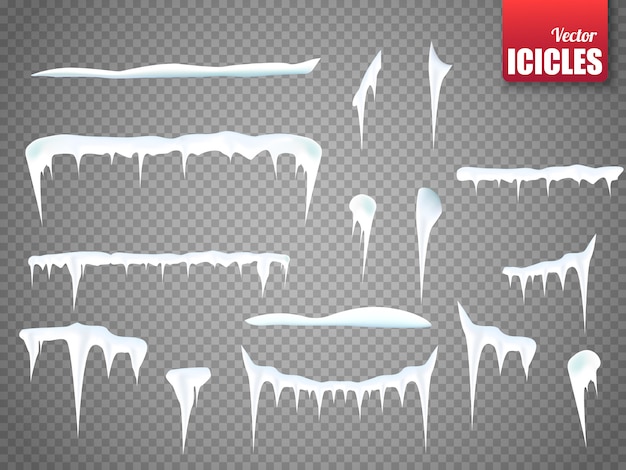 Set of snow icicles isolated