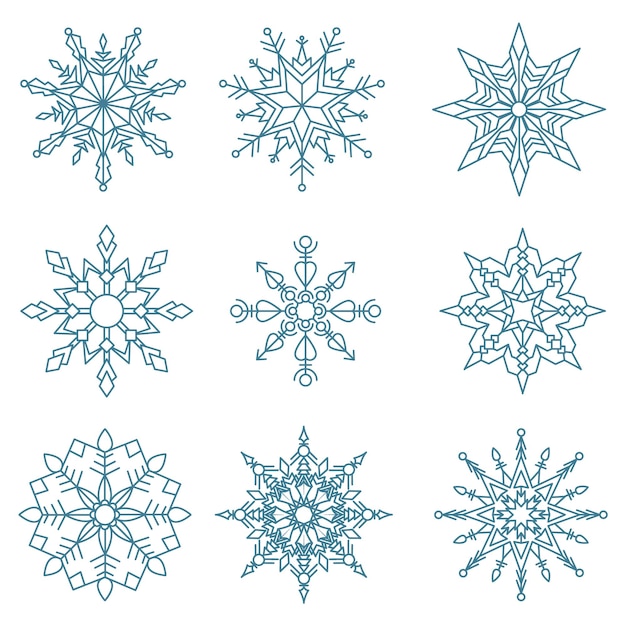 Set of snowflakes of different geometric shapes Decorations for the New Year Grayblue color Vector