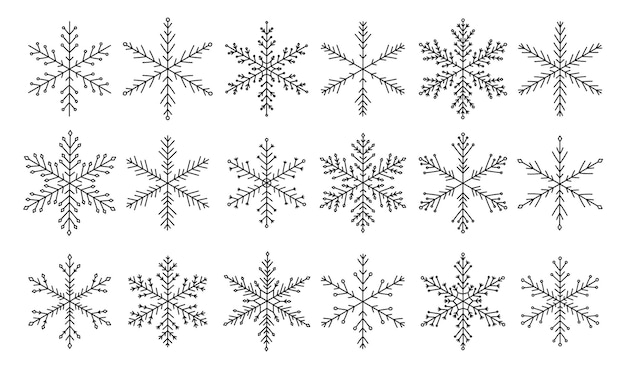 Set of snowflakes of different shapes isolated on white