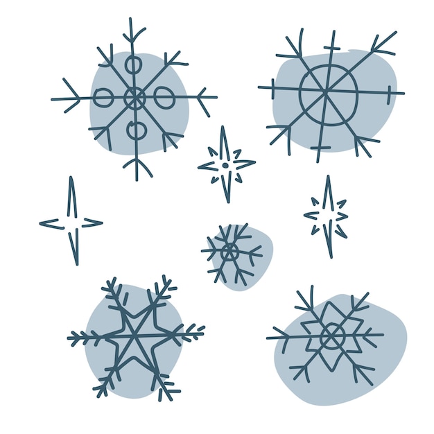 Set of snowflakes in doodle style Vector graphics isolated on white background