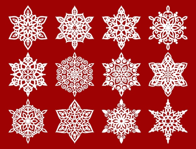 Set of snowflakes. Laser cut pattern for christmas paper cards, design elements