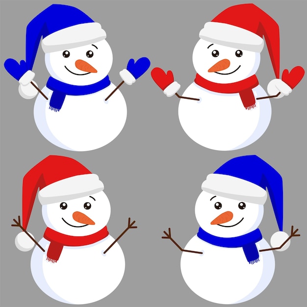 Set of snowmen winter new year and christmas character in christmas hat vector illustrator