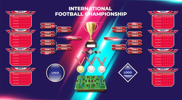 Set of Soccer championship broadcast background with soccer group table