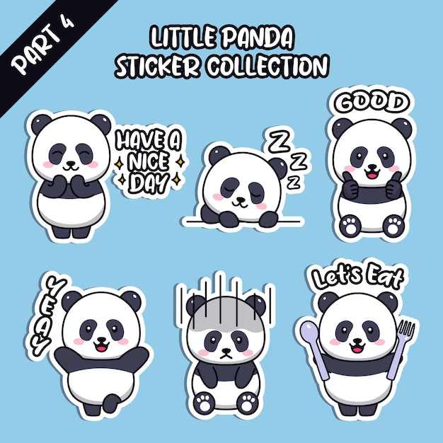 Set of social media emoji cute little panda sticker collection animal emoticon