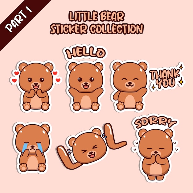 Set of social media emoji little bear sticker collection animal emoticon