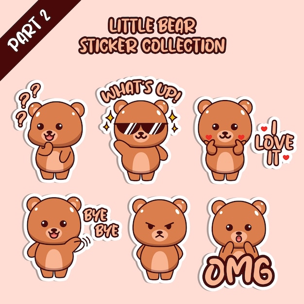 Set of social media emoji little bear sticker collection animal emoticon