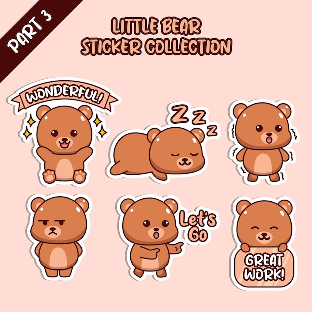 Set of social media emoji little bear sticker collection animal emoticon