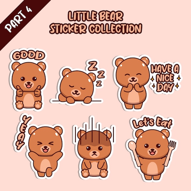 Set of social media emoji little bear sticker collection animal emoticon