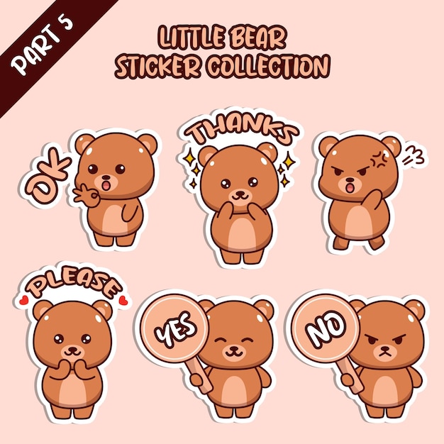 Set of social media emoji little bear sticker collection animal emoticon