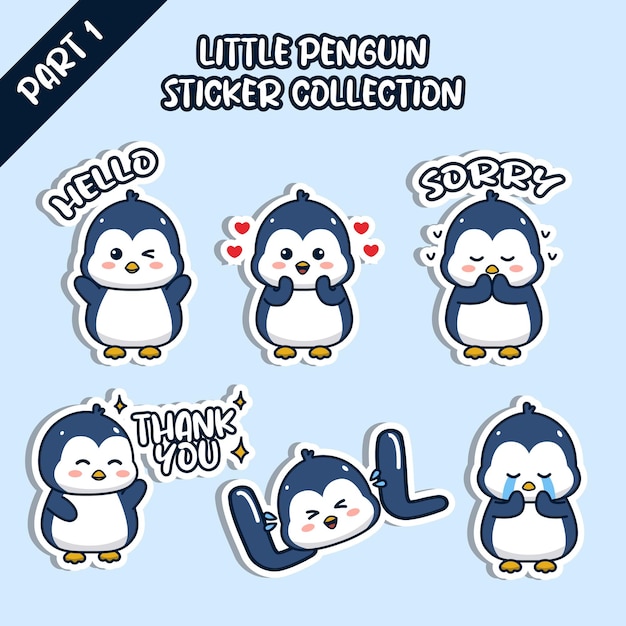 Set of social media emoji little penguin sticker collection animal emoticon