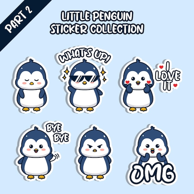 Set of social media emoji little penguin sticker collection animal emoticon