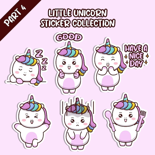 Set of social media emoticon cute little unicorn sticker collection animal emoji