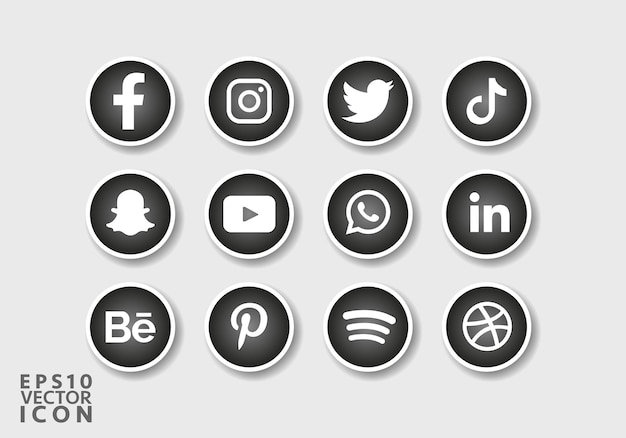 Set of Social media icons FacebookInstagram Snapchat Twitter YoutubeWhatsapp Telegramlinkedin