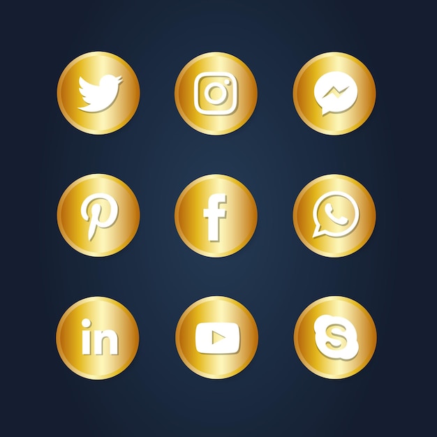 Set of social media icons in gold