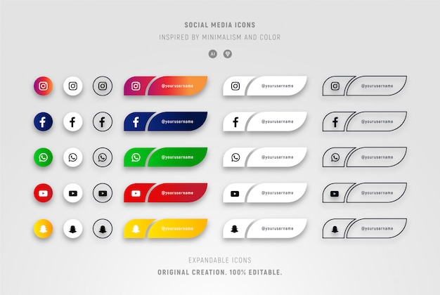 Set of social media icons with gradients and minimalists.