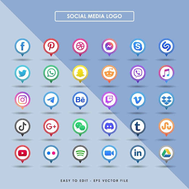 Set of social media logo icon Facebook instagram twitter linkedin youtube telegram editorial set